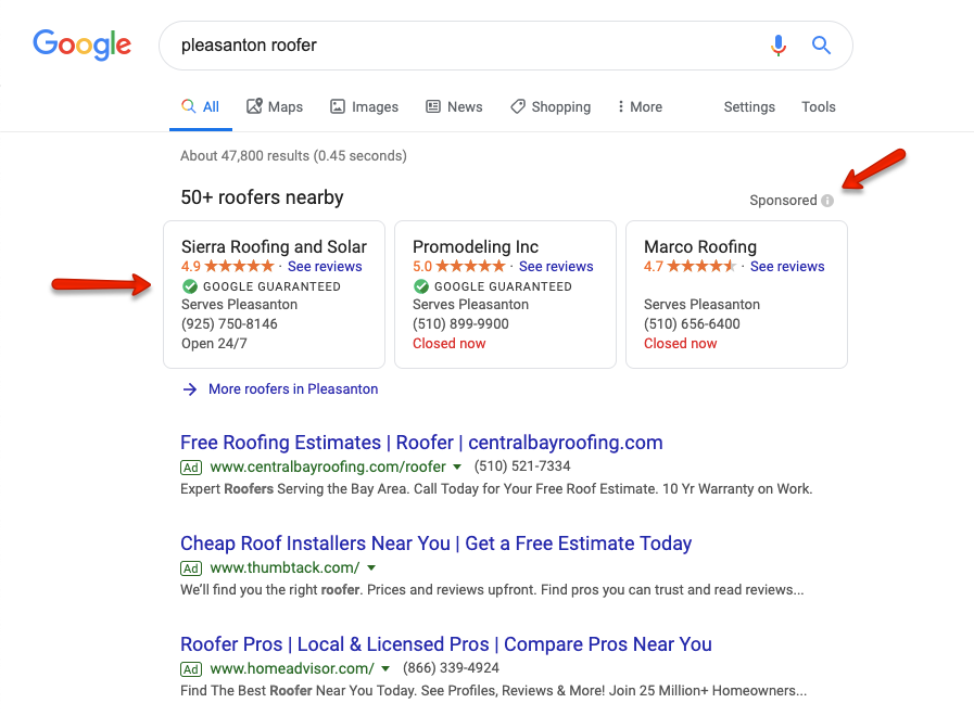 Google Local Service Pleasanton Roofer