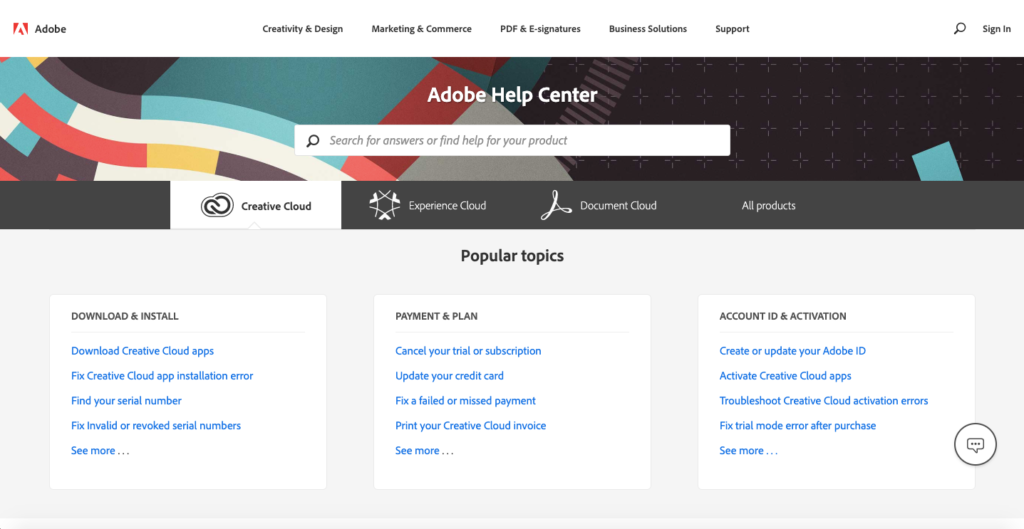 Adobe Help Center